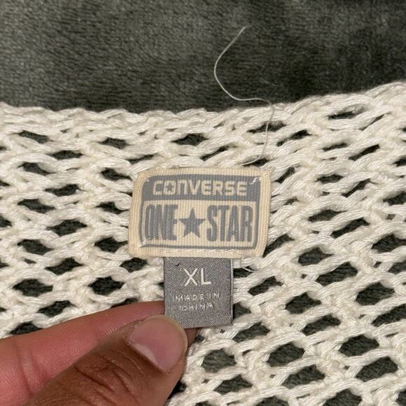 Converse One Star Women’s Open Knit Sweater Size XL Boho Layering Piece Ivory - Picture 4 of 7